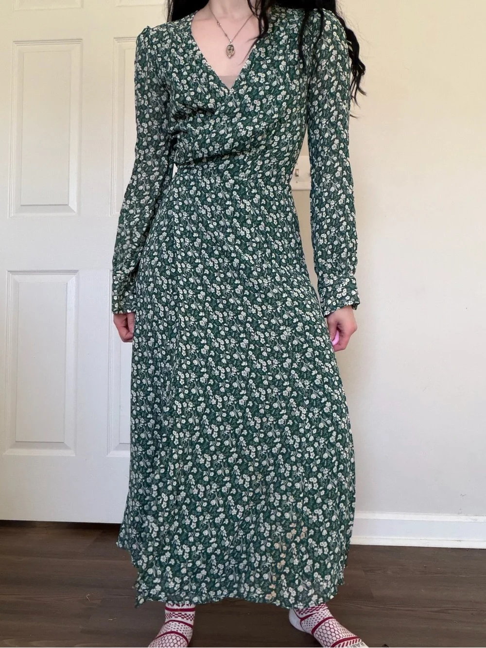 Reformation Green Floral Wrap-Style Maxi Dress Small - Picture 4 of 6